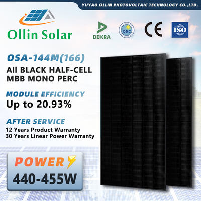 Buy Full Black Mono Half Cell Solar Panel Kit For Homes 445W 450W 455W 460W online manufacture