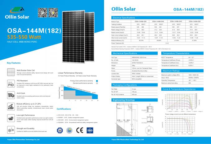 450W 550W 600W 700W Half Cell PV Module Mono Solar Panel 5BB 9BB 0