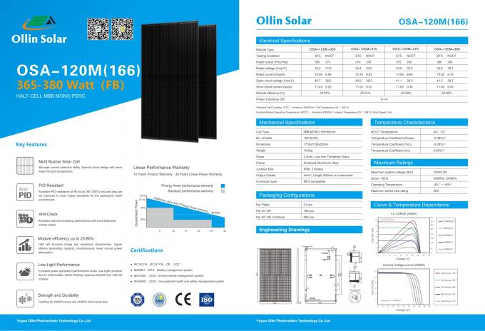 380W Monocrystalline Solar Panel IP67 Waterproof Solar Energy Panel 0