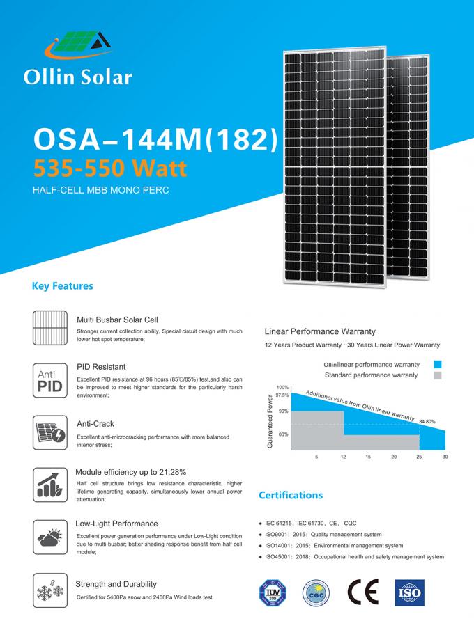 550W Half Cell Mono Solar Panel Anodized Aluminium Alloy Frame Solar Energy Panel 0
