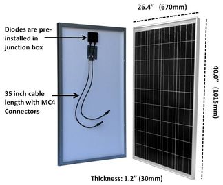 Tpt Backsheet Residential Silicon Solar Panels 100 Watt 3.2mm Tempered Glass