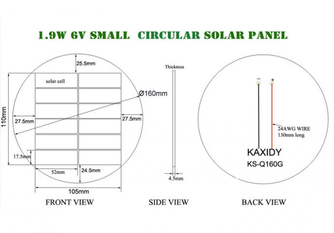 Black 2 Watt Round Solar Panel No Frame Charger For Mini Traffic Light